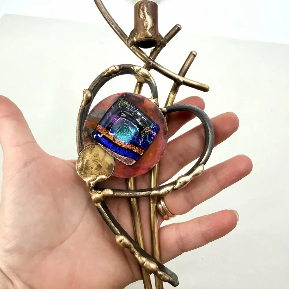 Vintage Gary Rosenthal Wedding Kiddush Cup Metal & Glass Heart Design Judaism